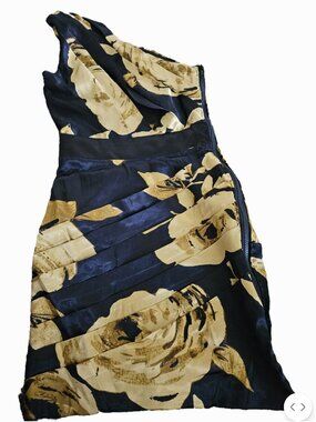 Floral Black Yellow One Shoulder Dress Size XS